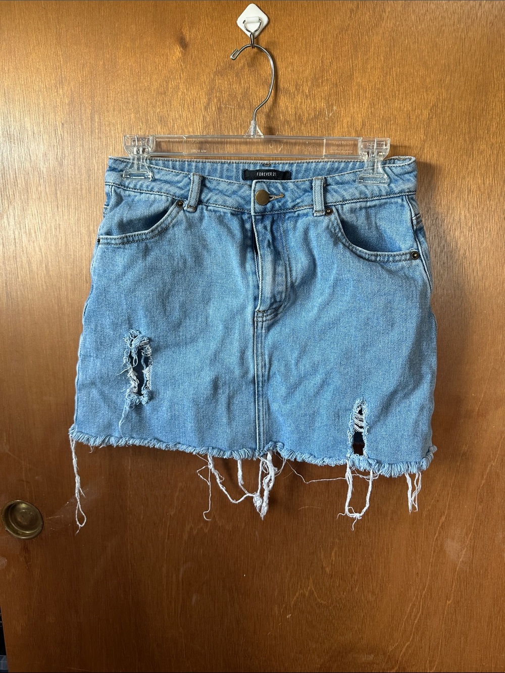Forever 21 Light Blue Distressed Denim Mini Skirt